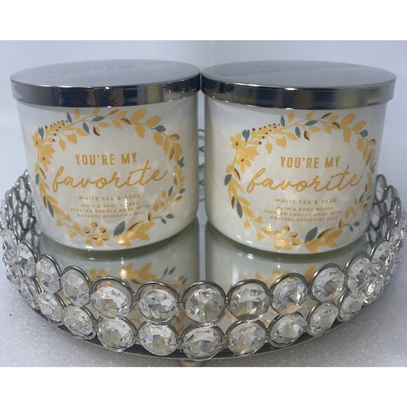 2 Bath & Body Works "You're My Favorite" White Tea & Sage 3 Wick Candles 14.5 oz - Picture 1 of 4